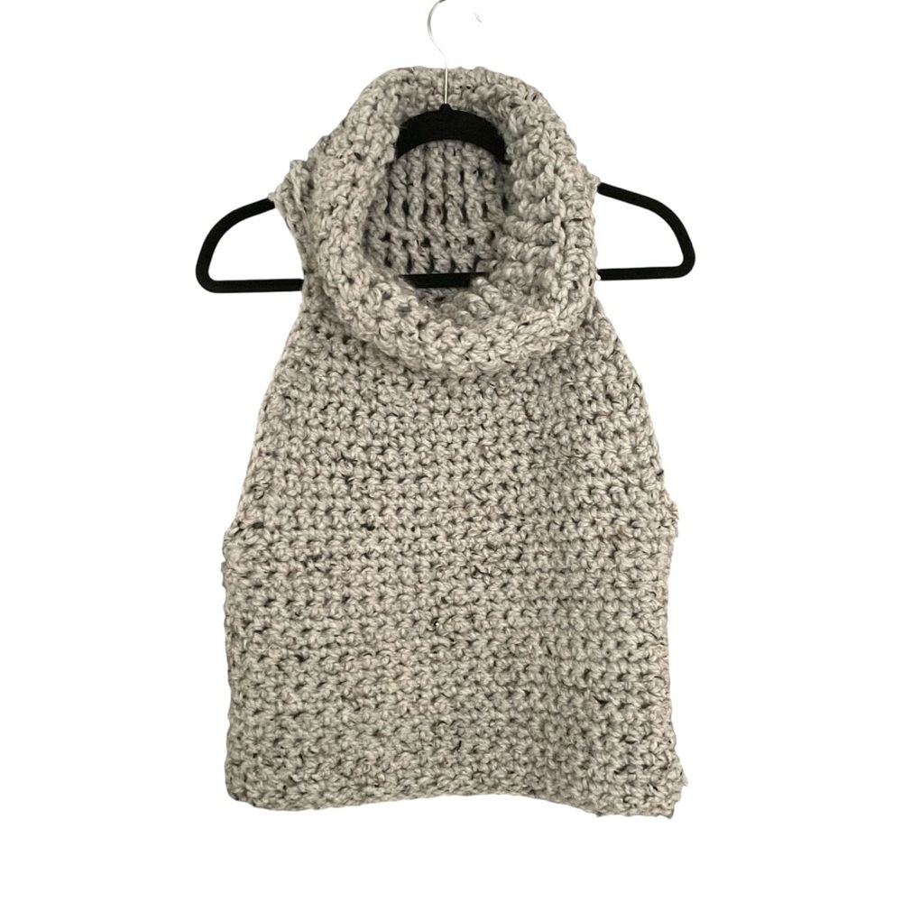 HANDMADE HANDKNIT Chunky Sleeveless Sweater Vest Cowl Neck Cropped Grey S/M